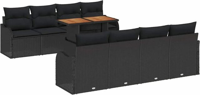 vidaXL Garten-Sofa-Set aus Poly-Rattan in Schwarz, 9-teiliges U-Shape Set mit Tisch, Armsofas und Sitzmöbeln mit integriertem Stauraum und UV-beständigen Polstern - Bild 1