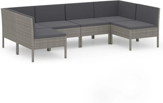 vidaXL 6-tlg Garten-Lounge-Set in L-Form aus Poly Rattan und Metall, Grau/Anthrazit mit Auflagen und abnehmbaren Bezügen - Bild 1