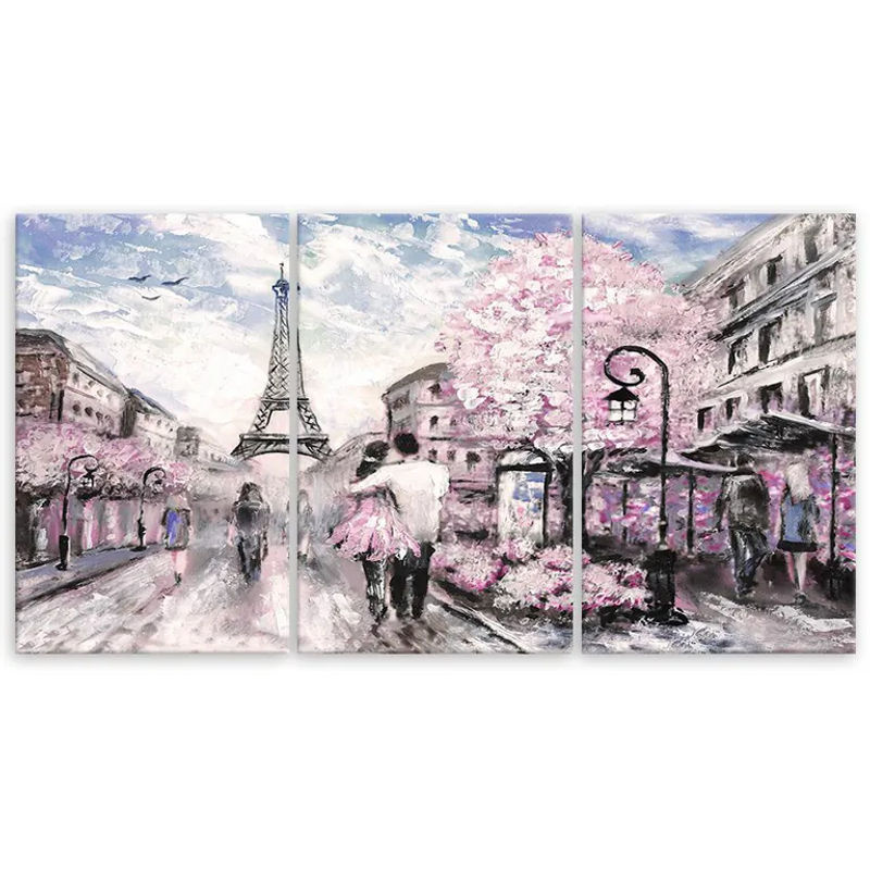 Dreiteiliges Leinwandbild Feeby Paris Eiffelturm in Rosa, Wanddeko im Querformat, Breite: 60 cm, Höhe: 40 cm - Bild 2