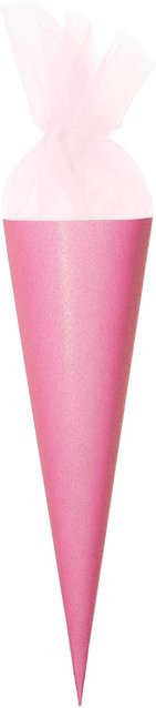 Rico Design Schultüte Rohling aus Karton mit Tüllverschluss und Glitter in Pink - Bild 1