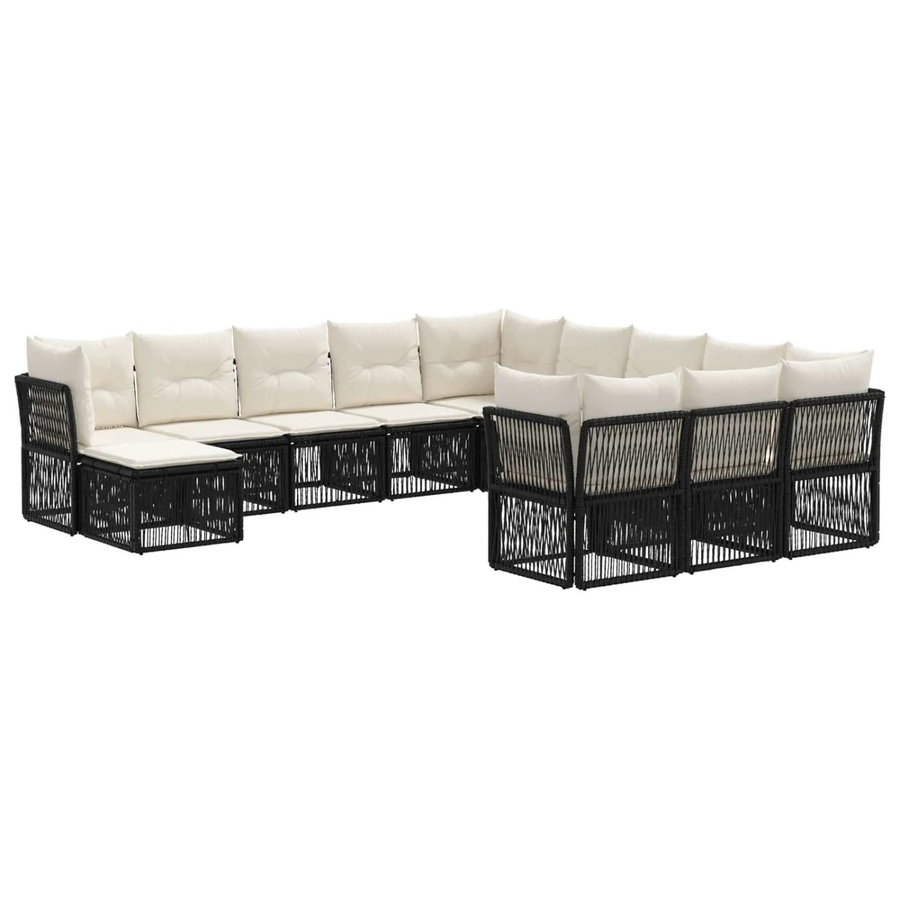 vidaXL Gartensofa-Set 12-tlg. in Schwarz aus Poly-Rattan mit Polstern und Ottomane in U-Form - Bild 2