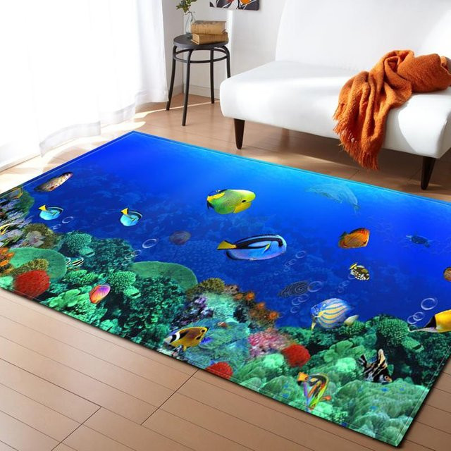 Karpetti 3D Teppich Ozean Korallen und Fische für Kinderzimmer und Wohnzimmer, Mehrfarbig, B: 120 cm, T: 80 cm - Bild 1