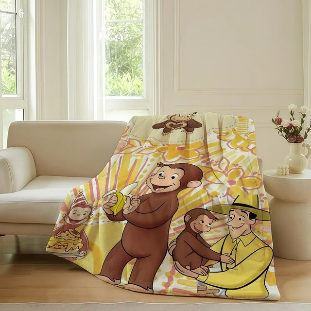 Weiche und warme Cartoon Decke mit C-Curious und G-George Motiv von LjqNine, Mehrfarbig, B/B: 80 x 120 cm - Bild 1