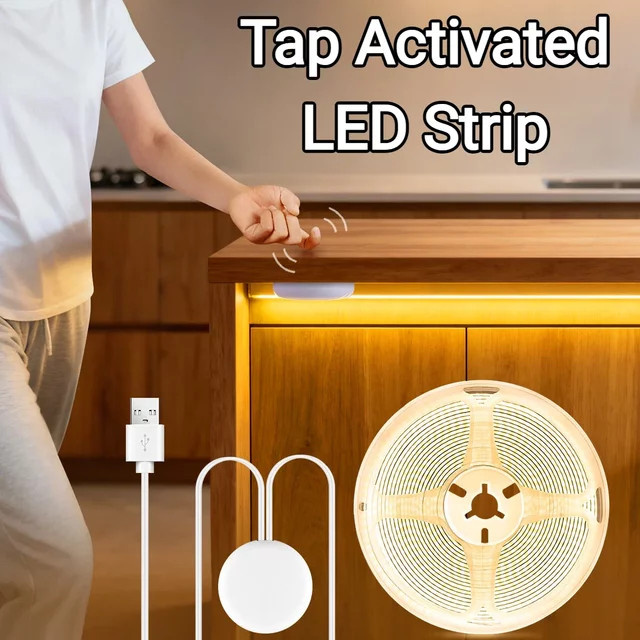 Gyarfas COB LED-Lichtstreifen mit 360° Rundumbeleuchtung, USB-Anschluss, Warmweiß, Zuschneidbare Flexible Unterschrankbeleuchtung für Küche und Möbel - Bild 1