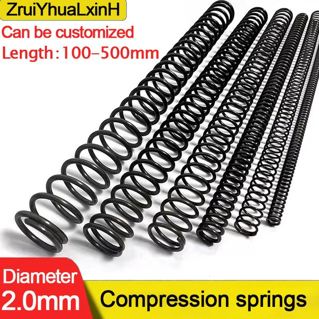 ZRUIHHUALXINH Hochkarbon-Kompressionsfedern aus 65MN Stahl in Schwarz, Durchmesser: 2,0 mm, Länge: 100-500 mm, Durchmesser: 10-30 mm - Bild 1