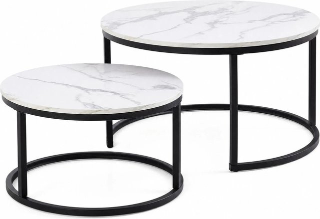 okwish Beistelltisch mit Metallrahmen und MDF-Platte in Schwarz und Weiß, quadratisch, modern - Bild 1