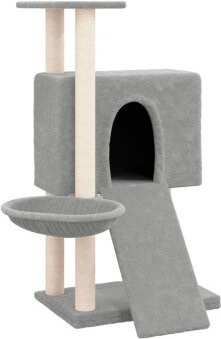 vidaXL Kratzbaum für Katzen in Grau mit Sisal-Elementen, Hängematte und Höhle, Höhe: 96 cm - Bild 1