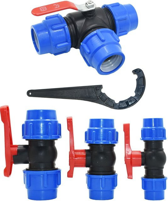 LWHRR Kunststoff-Kugelhahn mit Schnellkupplung für PE-Rohre, 2/3 Wege Leitungswasser-Splitter, Blau - Bild 1