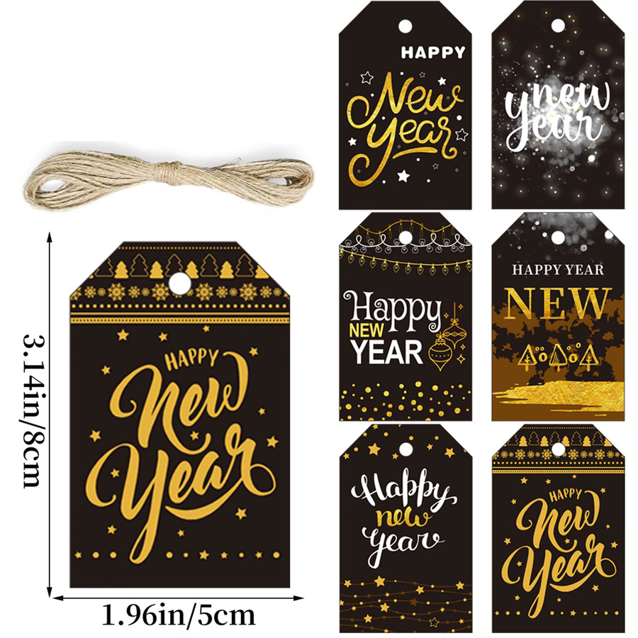 24er Set Frohes Neues Jahr Etiketten in Schwarz und Gold aus Papier für deine DIY Geschenke und Neujahrsfeierlichkeiten - Bild 4
