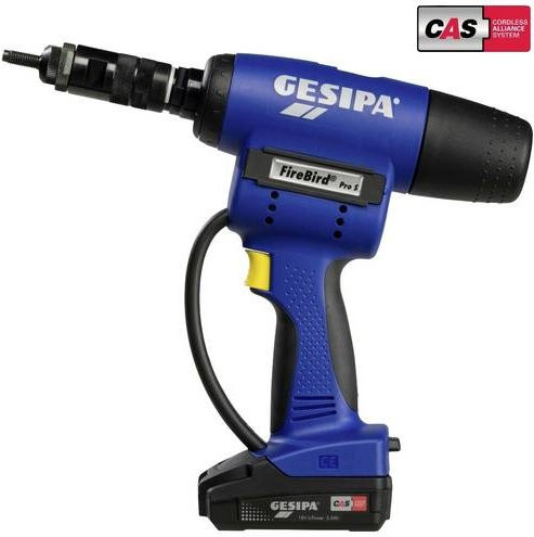 Gesipa Akku-Blindnietmuttern-Setzgerät FireBird Pro S Gold Edition in Gold und Blau mit 1 Li-Ion Akku 18V 2,0 Ah und Ladegerät in L-Boxx - Bild 1