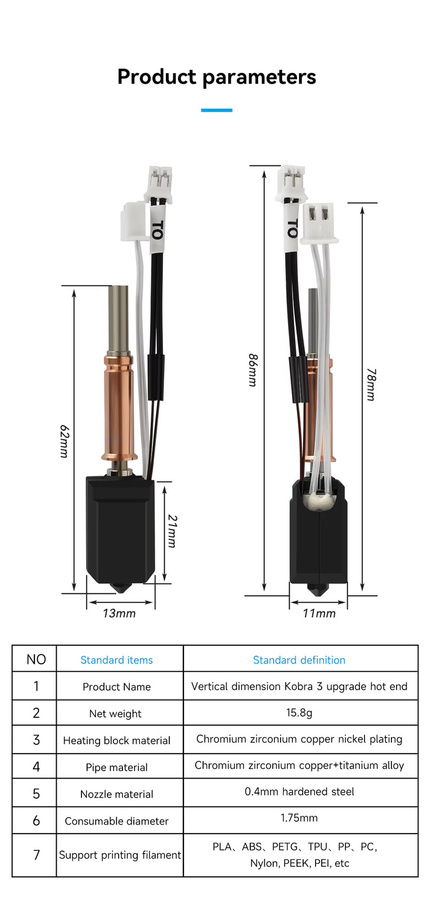 Anycubic Verbessertes Hotend für Kobra 3 V2 und Kobra 3 V2 Combo mit gehärteter Stahldüse und Thermistor für FDM 3D-Druck - Bild 2