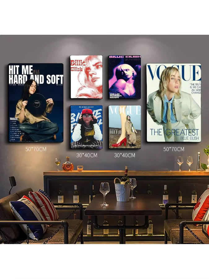 Billie Eilish Film-Poster im Vintage-Stil als selbstklebender Wandaufkleber, mehrfarbig, B: 15,0 cm, H: 10,0 cm - Bild 7