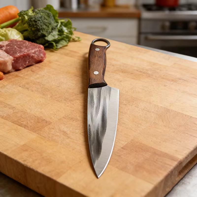 Geschmiedetes JYi Kochmesser in Silber mit Holzgriff für Fleisch, Fisch und zum Ausbeinen - Bild 4