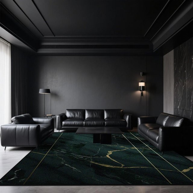 Karpetti Kurzfloriger Samt Teppich in Schwarz mit Marmor-Optik, B/B: 160 x 200 cm - Bild 1