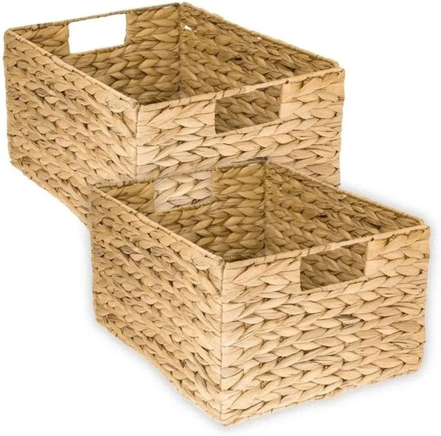 HMF Aufbewahrungskorb aus geflochtener Wasserhyazinthe und Seegras mit Metallrahmen, beige, B/T/H: 36 x 28 x 20 cm - Bild 1