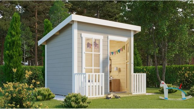 Lasita Maja Kinderspielhaus Flipp aus Massivholz in Lichtgrau, B/T/H: 230 x 188 x 191 cm - Bild 1