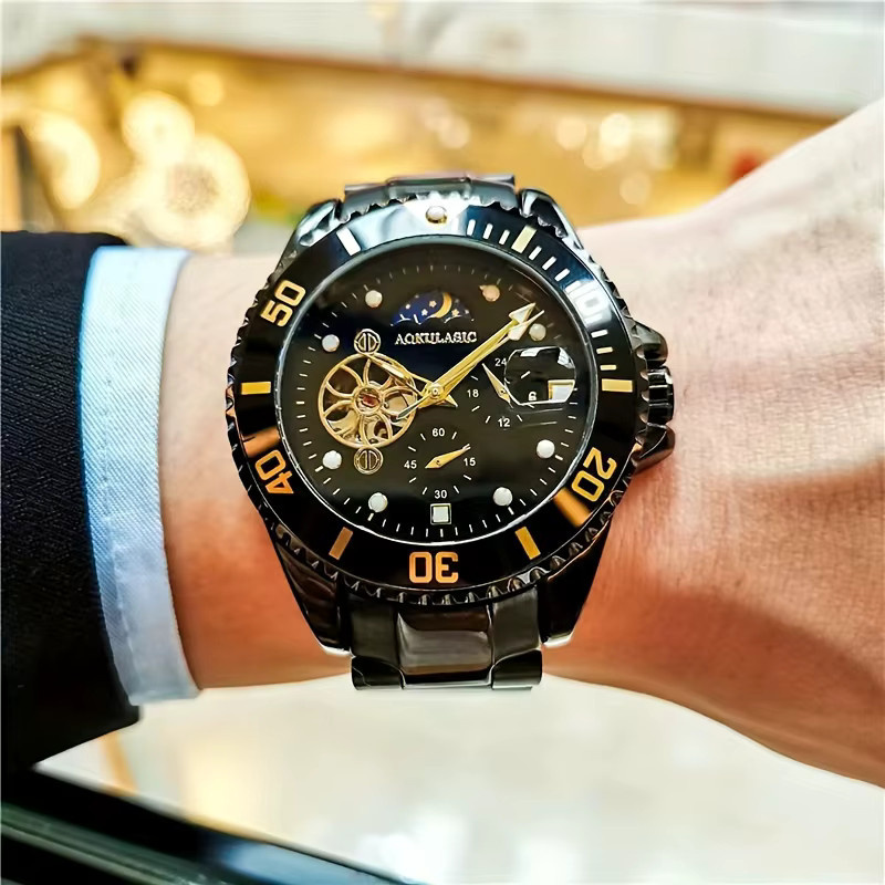 AOKULASIC Armbanduhr Automatik, Edelstahl, Schwarz, Herren - Bild 3
