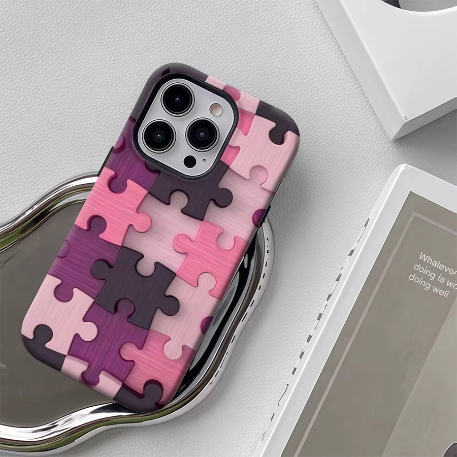 Rosa Puzzle-Mosaik Handyhülle für Apple iPhone mit doppelschichtiger Rückseite - Bild 5