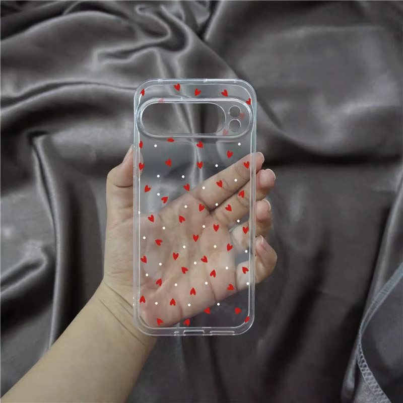 Transparente Handyhülle mit weinrotem Liebesherz-Muster für Google Pixel 9 Pro XL, 8 Pro, 8a, 7, 7A, 6, 6a - Bild 2