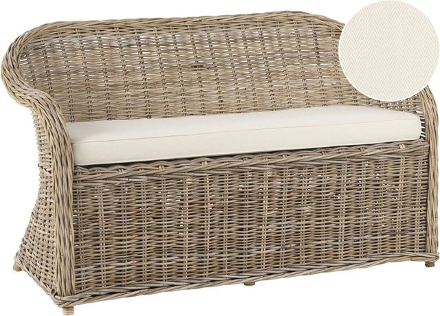 Beliani Gartensofa im Boho-Stil aus Rattan mit Polsterung in Weiss, B/T/H: 141 x 69 x 86 cm - Bild 1