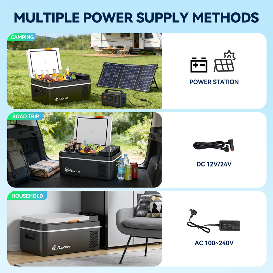 Foursun Tragbare Auto-Kühlbox in Schwarz mit Fast Cool Funktion bis -20°C für Camping und Reisen, 21L oder 25L Volumen, 12/24V DC & AC 100-240V - Bild 4