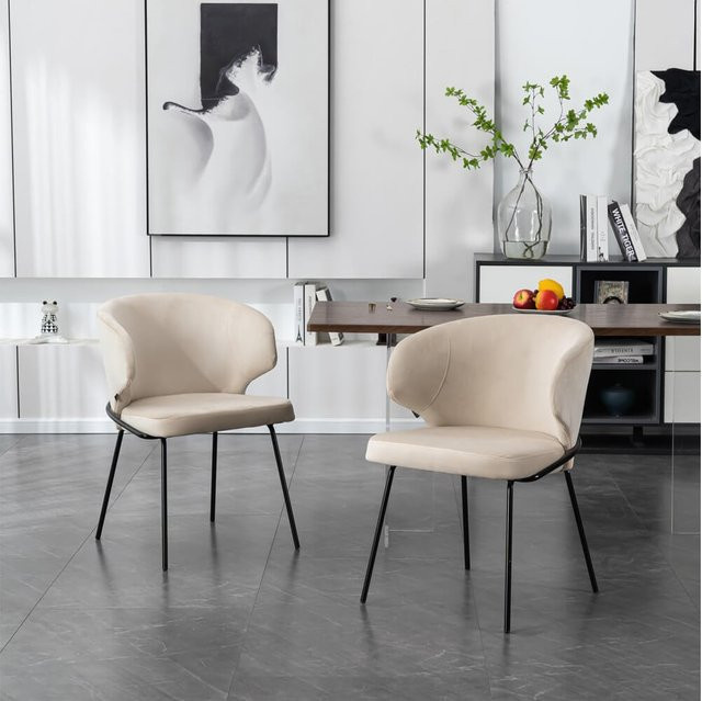 HOME DELUXE Esszimmerstuhl AMARA aus Samt in Beige mit Metallgestell - Bild 1