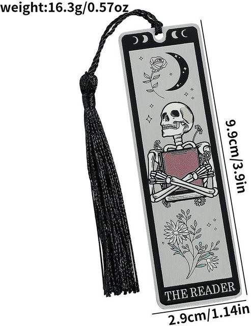 Edelstahl Lesezeichen mit Skelett-Motiv und Quaste von Love Home Garden in Grau - Bild 1