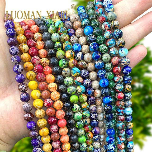LUOMAN XIARI Spacer Perlen, Naturstein, Meeressediment Jaspis, Bunt, Unisex - Bild 1