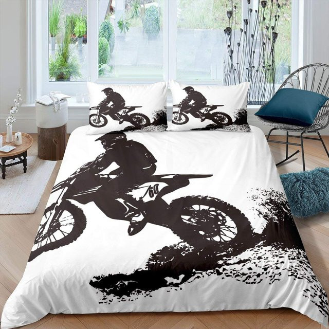 Motorrad Bettwäsche Set mit Motocross Design aus Polyester, 2-teilig, B/H: 173 x 218 cm, Kissenbezug: 50 x 70 cm - Bild 1