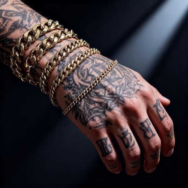 HNSP Edelstahl-Armband, kubische Gliederkette, Goldfarbe, Herren - Bild 1