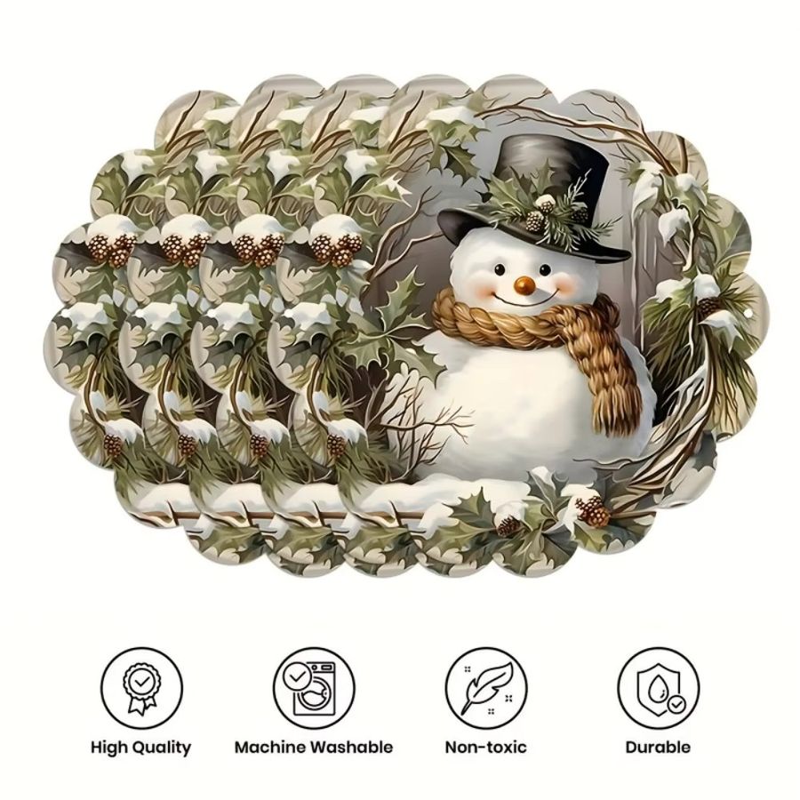 VIKAMA Schneemann-Tischset, 4-teiliges Set wasserdichte Weihnachtstischdekoration für dein festliches Weihnachtsessen - Bild 2