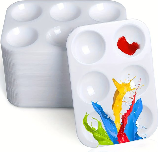 Weiße Kunststoff-Farbpalette für Aquarell mit 6 Brunnen und rechteckigem Design - Bild 1