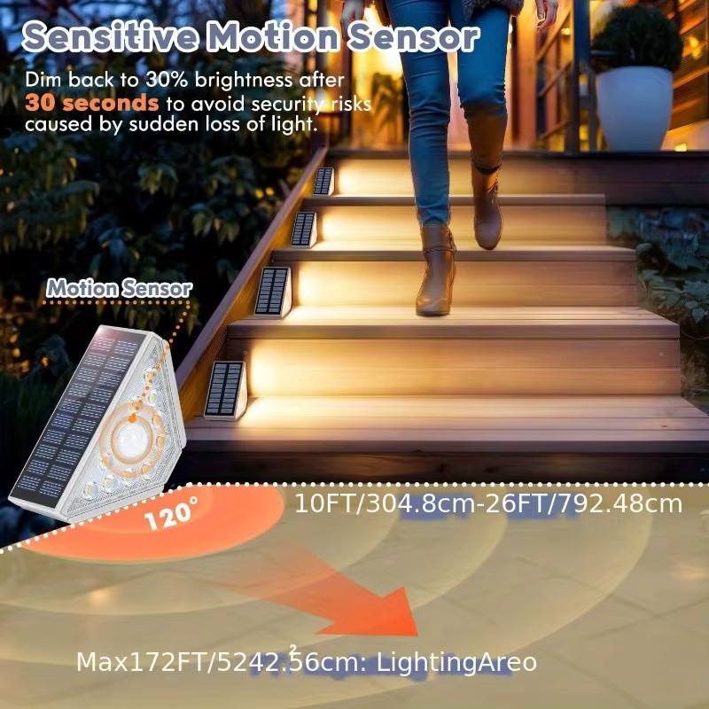 PDQ Solar-Stufenleuchten mit 10 LEDs und Bewegungssensor, wasserdichte Außenleuchten in Warmweiß für Garten, Treppe und Terrasse - Bild 4