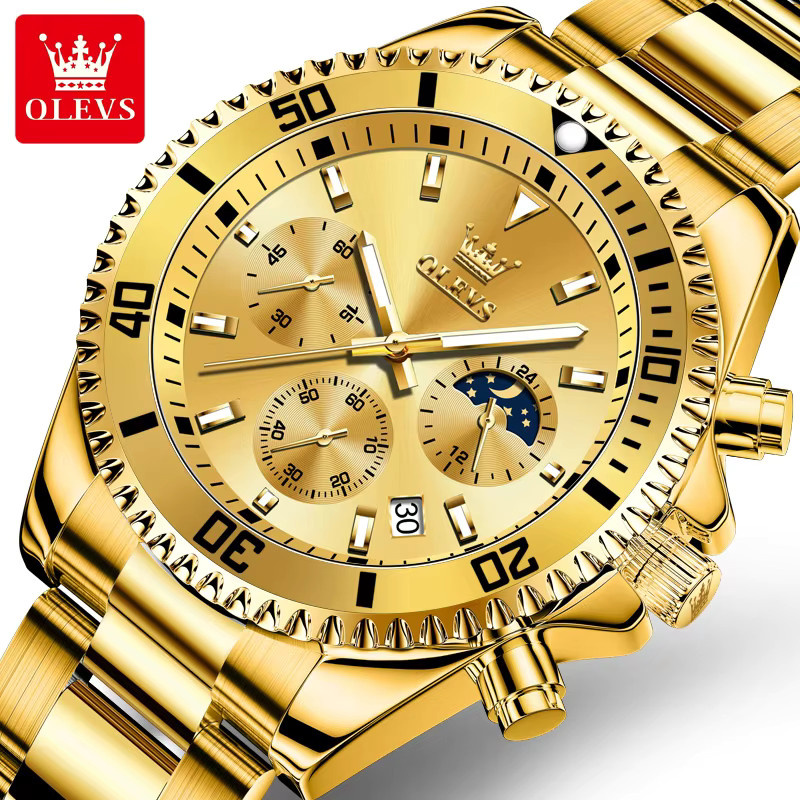 OLEVS Chronograph, Edelstahl, Gold, 42,5 mm, Herren - Bild 2