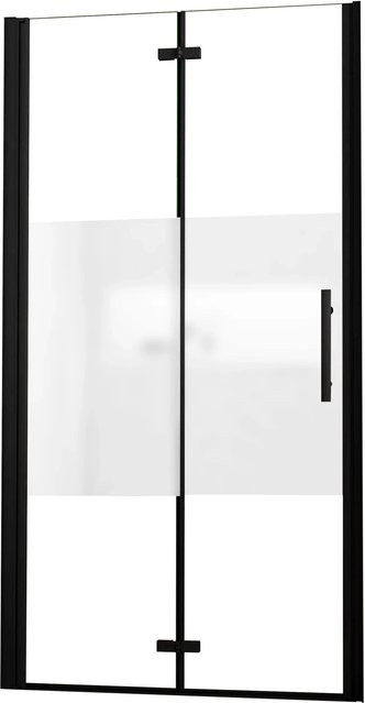AICA Duschkabine als Falttür in Schwarz mit teilsatinierter ESG-Nanoglasoberfläche, B: 120 cm, H: 195 cm - Bild 1
