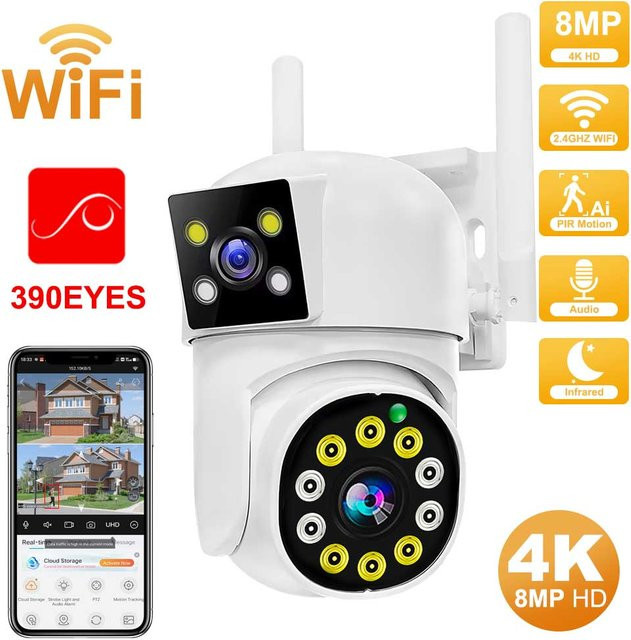 DDBROUGEN 8MP 4K Dual Lens PTZ Wifi Outdoor Überwachungskamera mit Dual Screen, AI Human Detect und Auto Tracking in Weiß - Bild 1