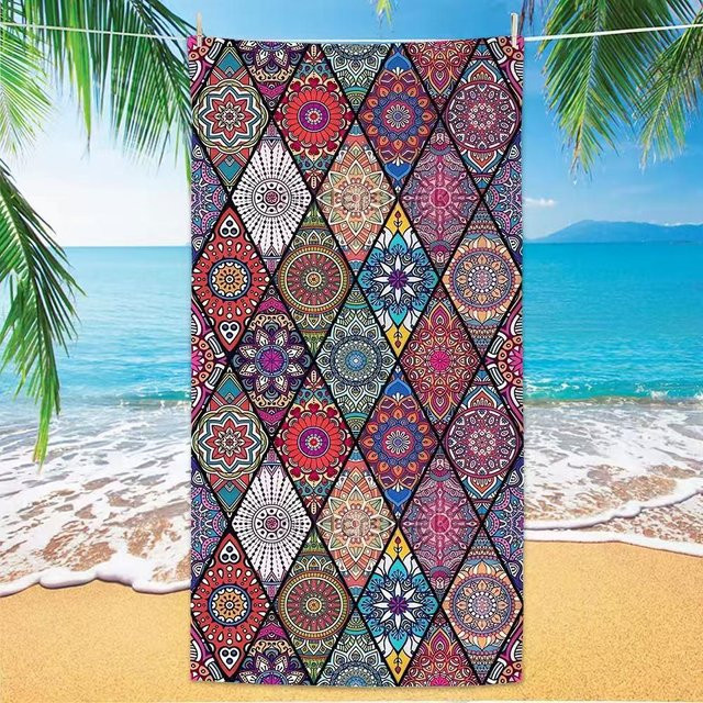 Chose One Mandala Mikrofaser Strand- und Badetuch mit Grafikdesign, Multicolour, B: 70 cm, L: 140 cm - Bild 1