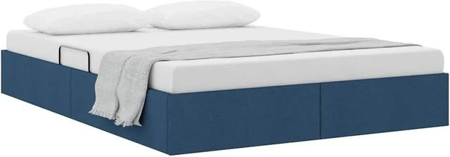 vidaXL Aufbewahrungsbett mit Kopfteil in Blau aus Stoff und Metall, B/T/H: 140 x 200 x 203 cm - Bild 1