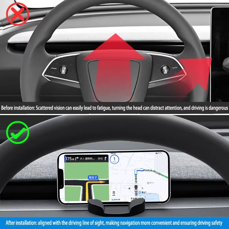 Tesla Modell 3 & Model Y Highland 2017–2024 Autotelefonhalter aus flüssigem Silikonkautschuk in Schwarz für die Armaturenbrett-Entlüftung - Bild 3