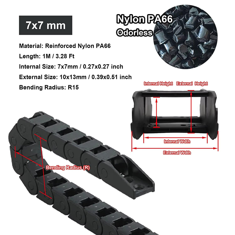 AOKIN Kunststoff-Kabelkette mit Drahtträger in Schwarz, Länge: 1 m, ideal als CNC-Kabelkanal und Schleppkette für CNC-Fräsmaschinen - Bild 5