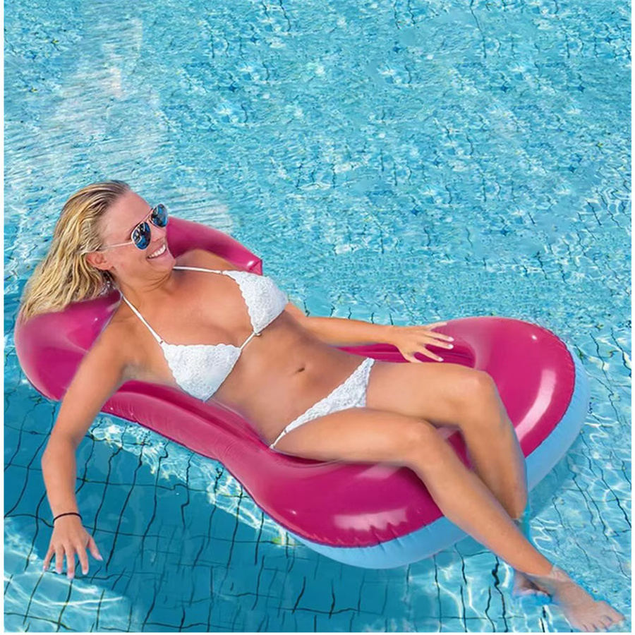 Wonflex Tragbare aufblasbare Schwimmliege mit Netz-Hängematte und Rückenlehne aus PVC in Blau oder Lila - Bild 2