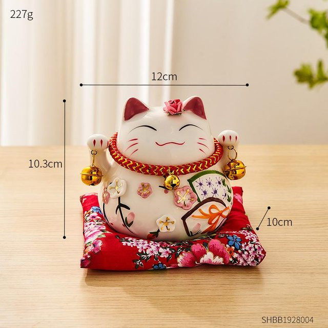 Bestbags Glückskatze aus Keramik in Weiß mit floralem Design im japanischen Stil - Bild 1