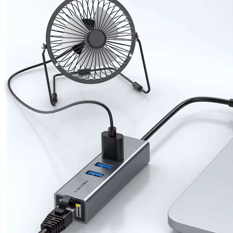 CABLETIME USB 3.0 Ethernet Gigabit LAN Netzwerkadapter mit 3 Anschlüssen, Farbe: Grau - Bild 2