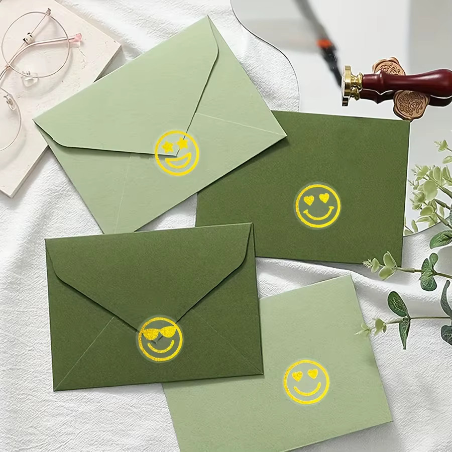 500 Stück Folien-Aufkleberrolle mit goldenen runden Gesichtssymbolen für Scrapbooking, Tagebücher und Geschenkverpackungen - Bild 2