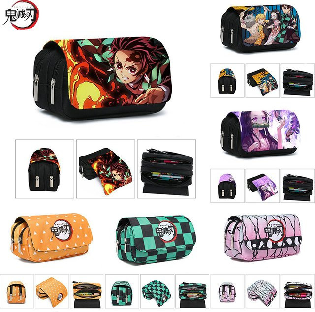 Bandai Kimetsu No Yaiba Anime Federmäppchen aus Canvas mit Doppelreißverschluss und großem Fassungsvermögen - Bild 1