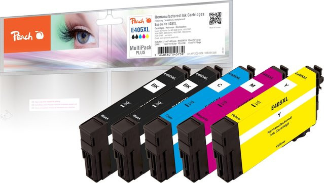 Peach E405 XL Druckerpatronen Set für Epson No. 405XL und WorkForce Pro WF-3800, wiederaufbereitet, Multicolor (2x Schwarz, Cyan, Magenta, Gelb) - Bild 1