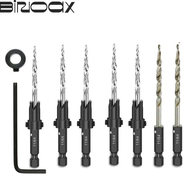 Binoax 5/7-teiliges Holz-Senkbohrer-Set mit konischem Bohrer und 1/4 Zoll Sechskantschaft in Silber - Bild 1