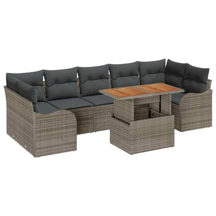 vidaXL Garten-Sofa-Set aus Polyrattan in Grau, 8-teiliges U-förmiges Lounge-Set mit Polsterkissen und Stauraumfunktion - Bild 2