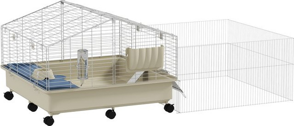 PawHut Kleintierkäfig mit Laufstall und Rollen, weiß, B/H/L: 88 x 63 x 173 cm