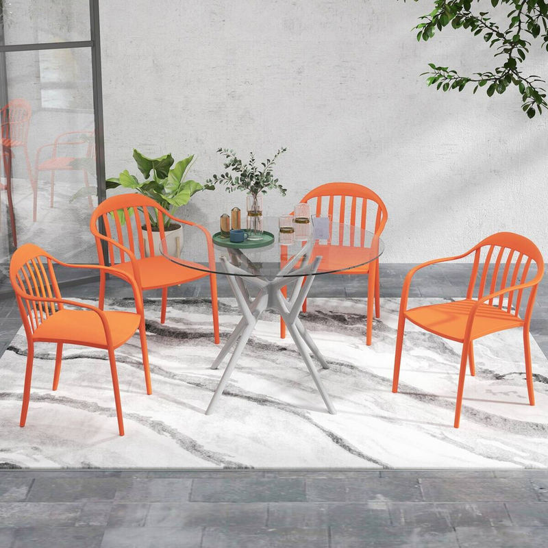 Outsunny Gartenstuhl 4er Set aus Kunststoff in Rot, wetterfeste stapelbare Gartenstühle mit Armlehnen und Rückenlehne, B/H/L: 54 x 78 x 57 cm - Bild 4